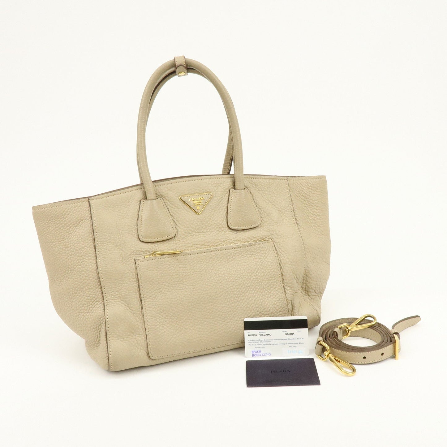 Prada Triangle Logo Leather 2Way Hand Shoulder Bag Beige BN2795【Pre-order】