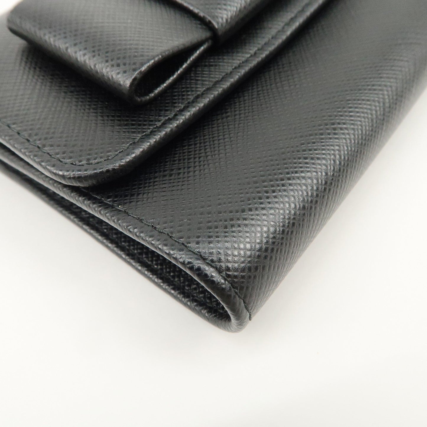 Prada Leather Ribbon Tri-fold Wallet Black 1MH840 Used【Pre-order】