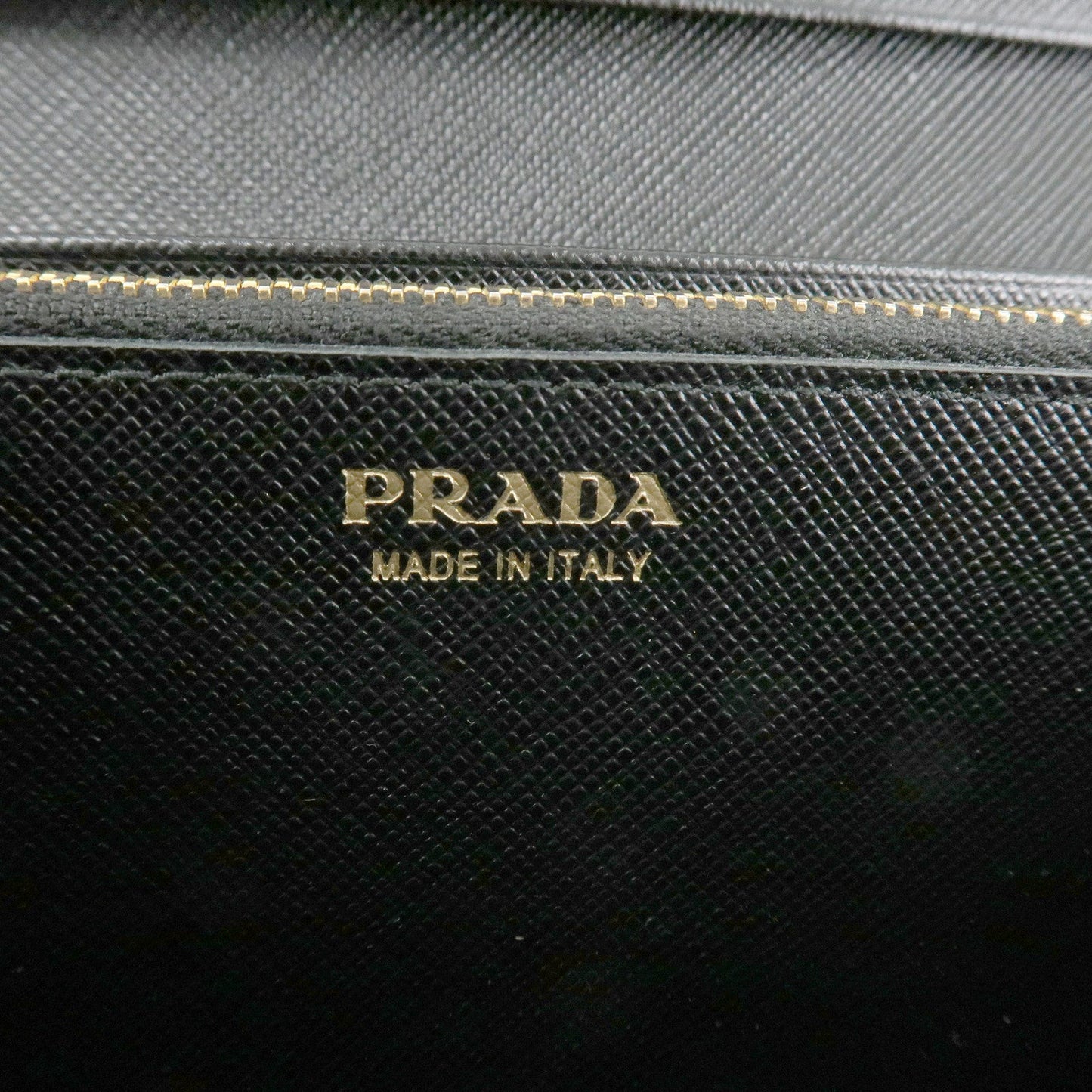 Prada Saffiano Leather Flap Bi-Fold Long Wallet Black Gold 1MH132 Used【Pre-order】