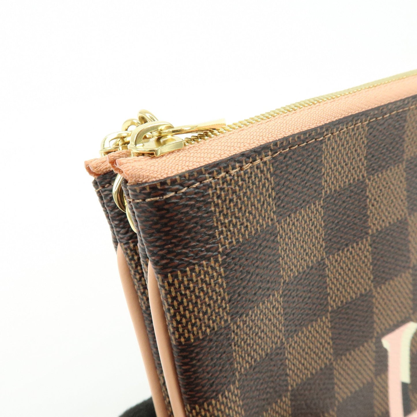 Louis Vuitton Damier Ebene Pochette Double Zip Rose BallerineN60254【Pre-order】
