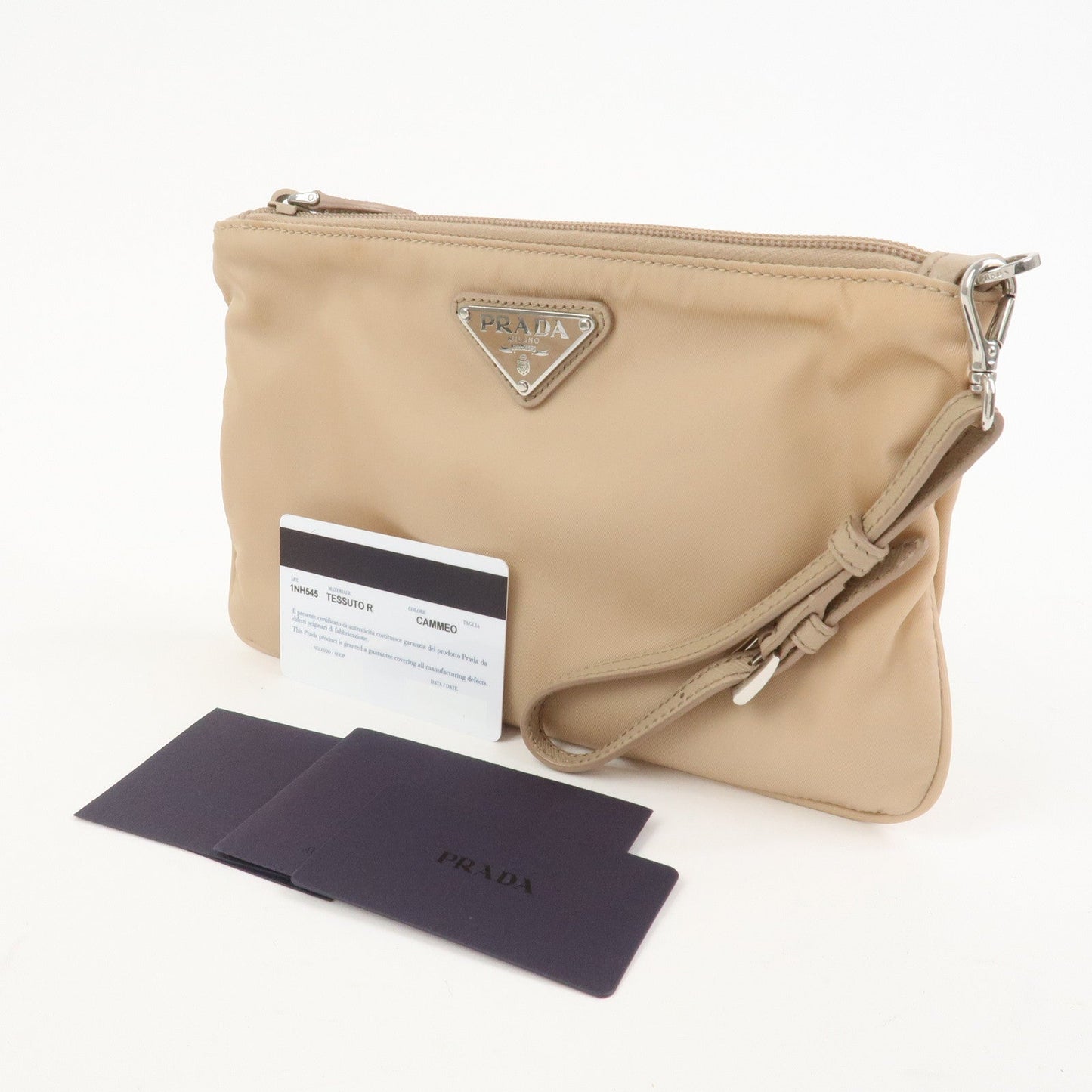 Prada Triangle Logo TESSUTO Hand Bag Pouch Beige 1NH545【Pre-order】