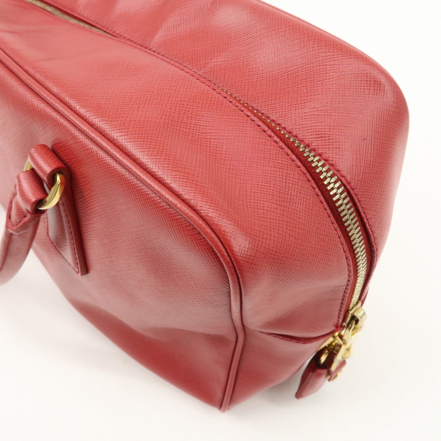 Prada Triangle Logo Saffiano Leather Boston Bag Hand Bag Red BL0095 Used【Pre-order】