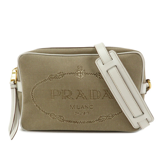 Prada Logo Jacquard Leather Shoulder Bag Beige White 1BH089【Pre-order】
