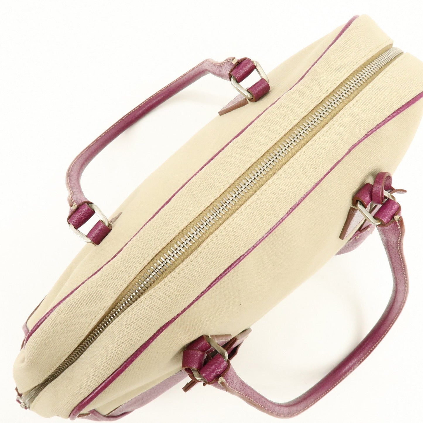 Prada Triangle Logo Canvas Leather Bowling Bag Natural Purple【Pre-order】
