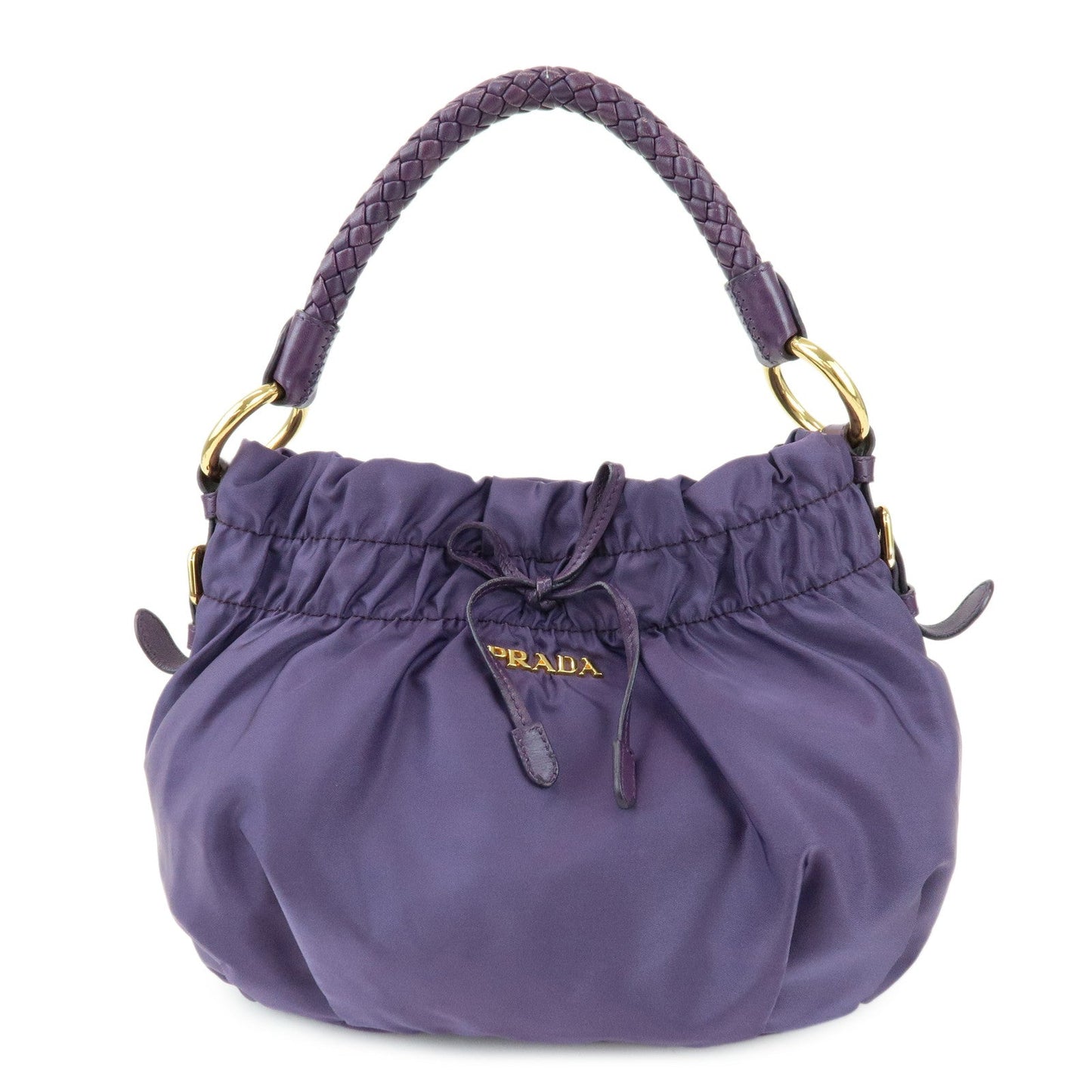 Prada Ribbon Nylon Leather Shoulder Bag Hand Bag Purple BR4237【Pre-order】