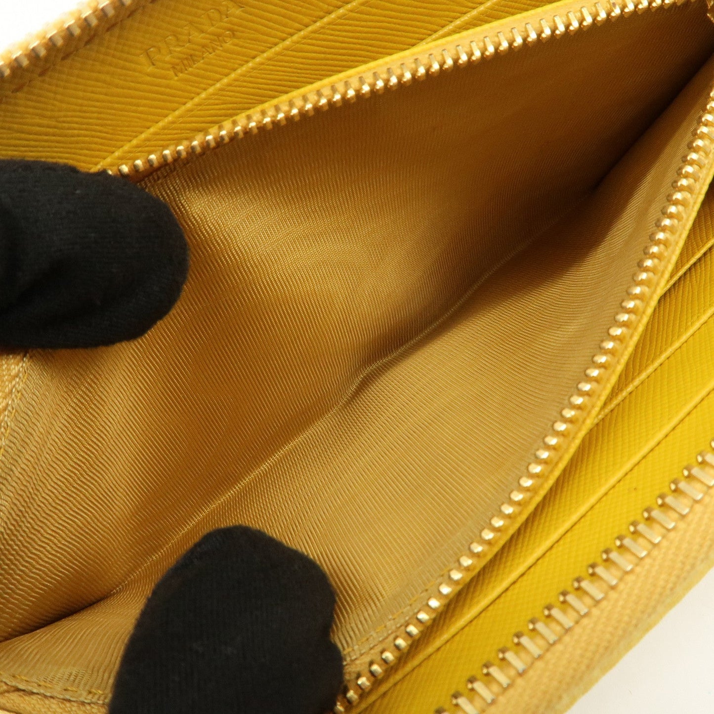Prada Triangle Logo Nylon Leather Round Zippy Long Wallet Yellow【Pre-order】