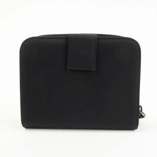 Prada Nylon Saffiano Leather Bi-fold Round zippy Wallet Black Used【Pre-order】