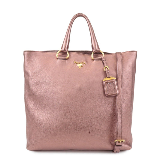 Prada Leather 2Way Tote Bag Shoulder Bag Metallic Pink BN1713 Used【Pre-order】