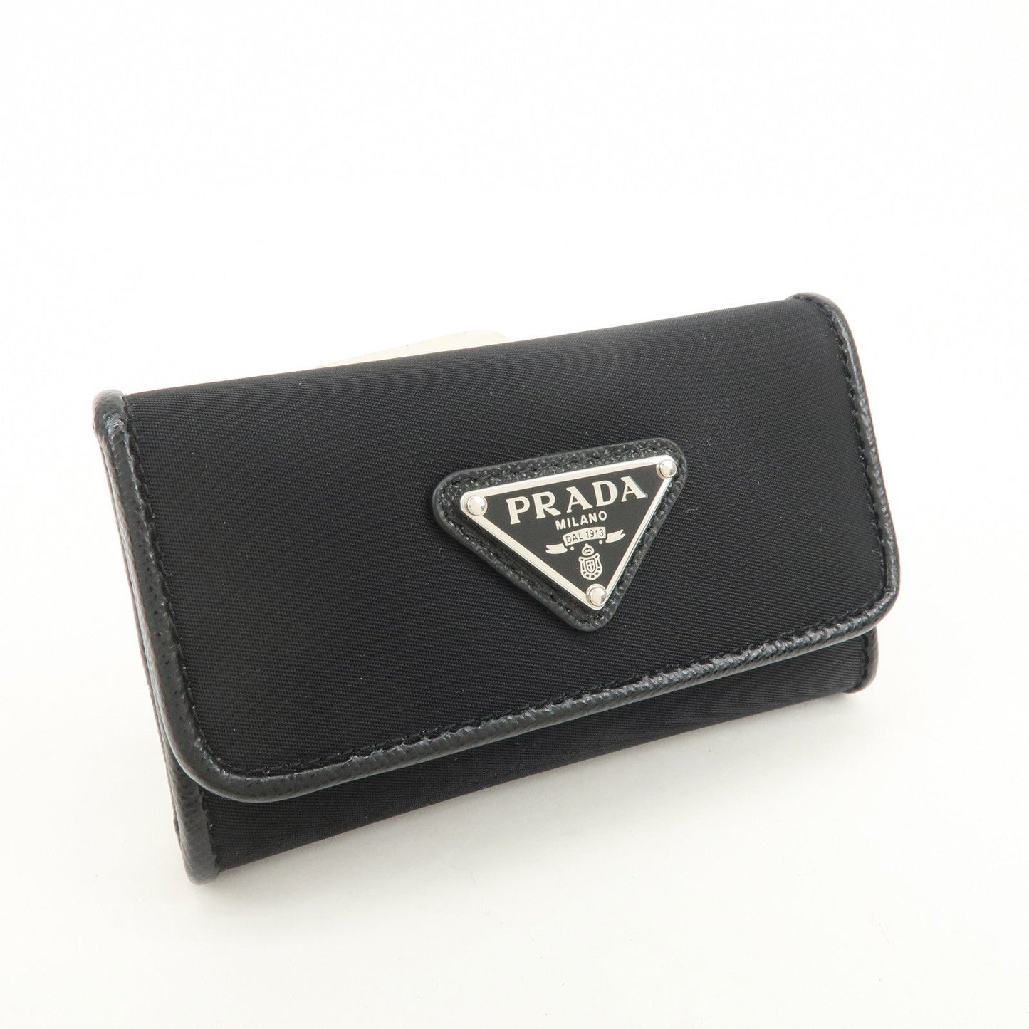 Prada Triangle Logo 6 Rings Key Case Key Holder Black 1PG222【Pre-order】