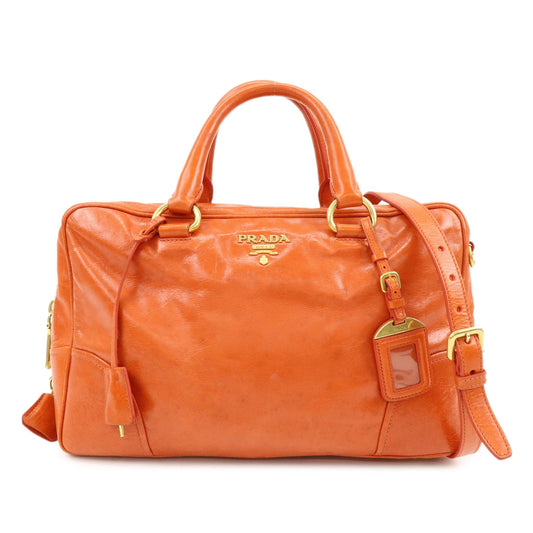 Prada Logo Leather Boston Bag Hand Bag Shoulder Bag Orange BL0821【Pre-order】