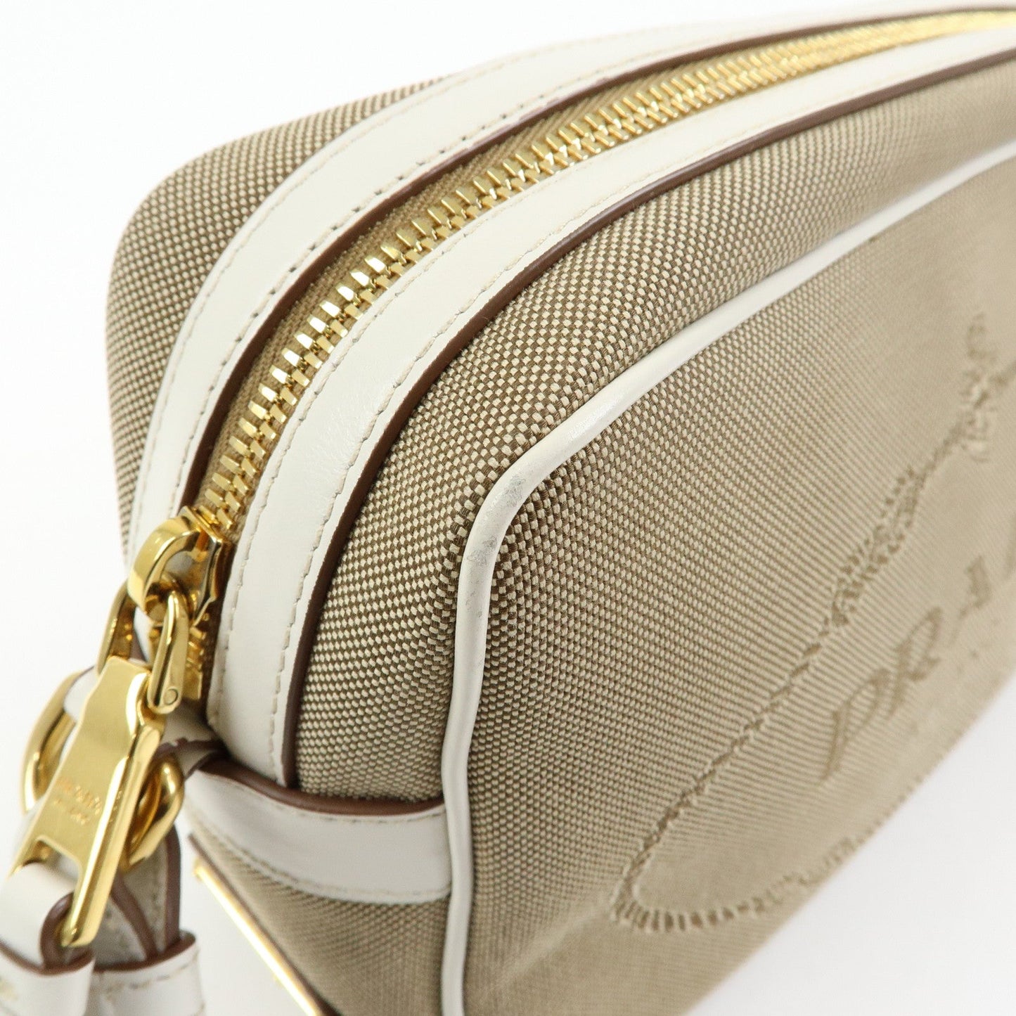 Prada Logo Jacquard Leather Shoulder Bag Beige White 1BH089【Pre-order】