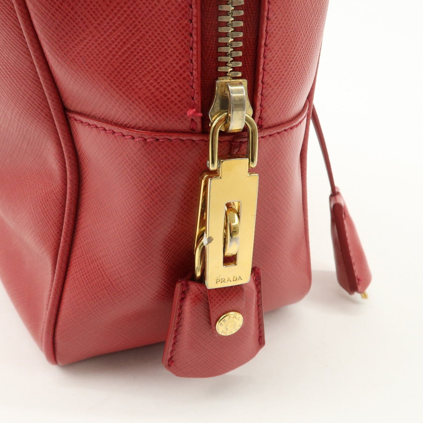 Prada Triangle Logo Saffiano Leather Boston Bag Hand Bag Red BL0095 Used【Pre-order】