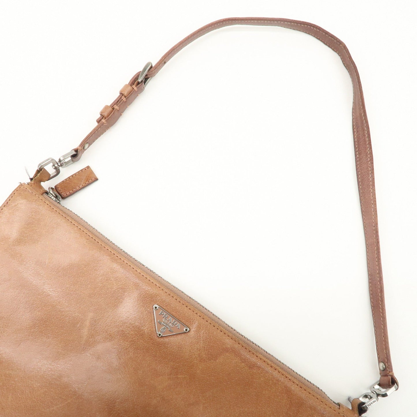 Prada Triangle Logo Leather Shoulder Bag Hand Bag Brown Used【Pre-order】