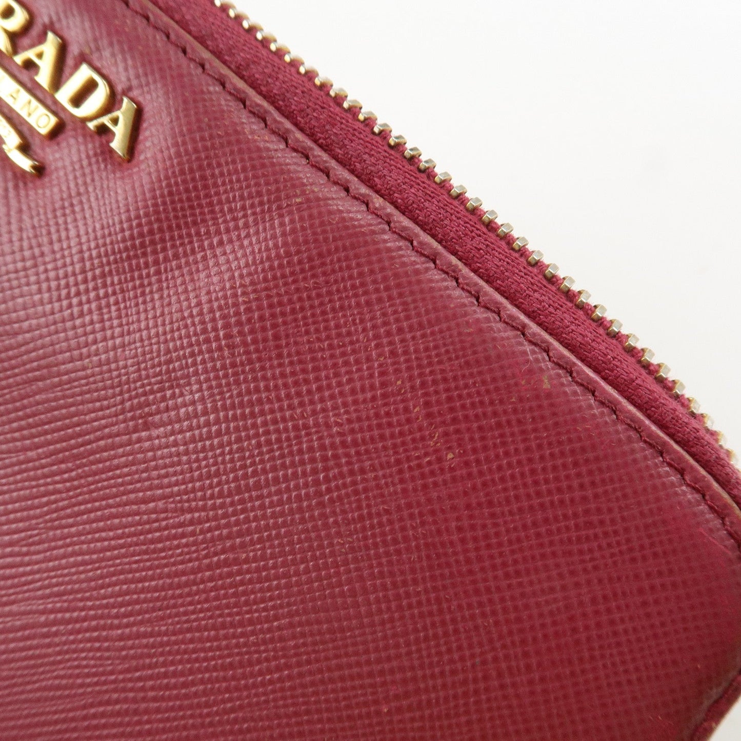 Prada Logo Saffiano Leather Round Zippy Long Wallet Pink 1M0506 Used【Pre-order】
