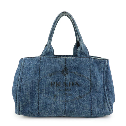 Prada Logo Canapa Canvas Denim Tote Bag Hand Bag Blue B1877B【Pre-order】