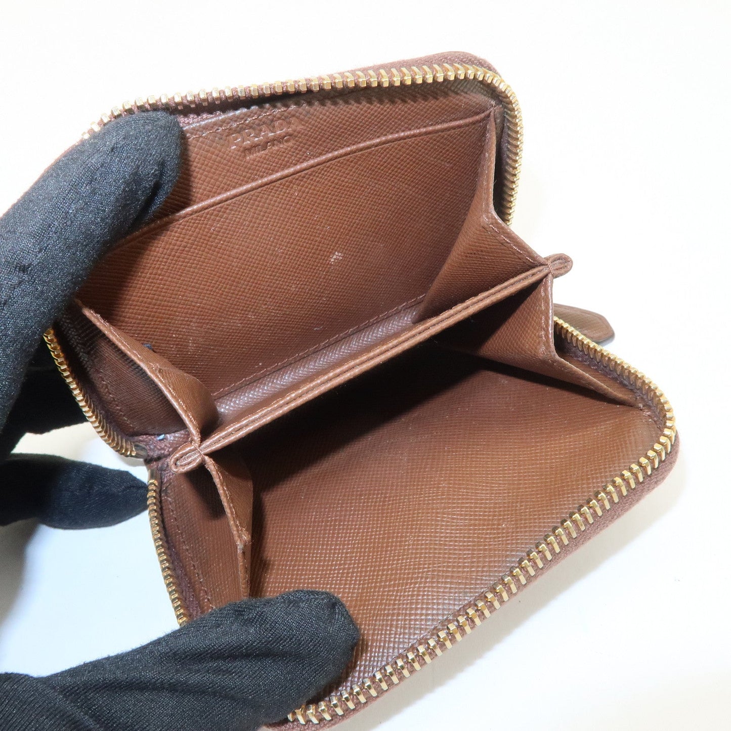 Prada Triangle Logo Saffiano Leather Coin Case Coin Purse Brown【Pre-order】