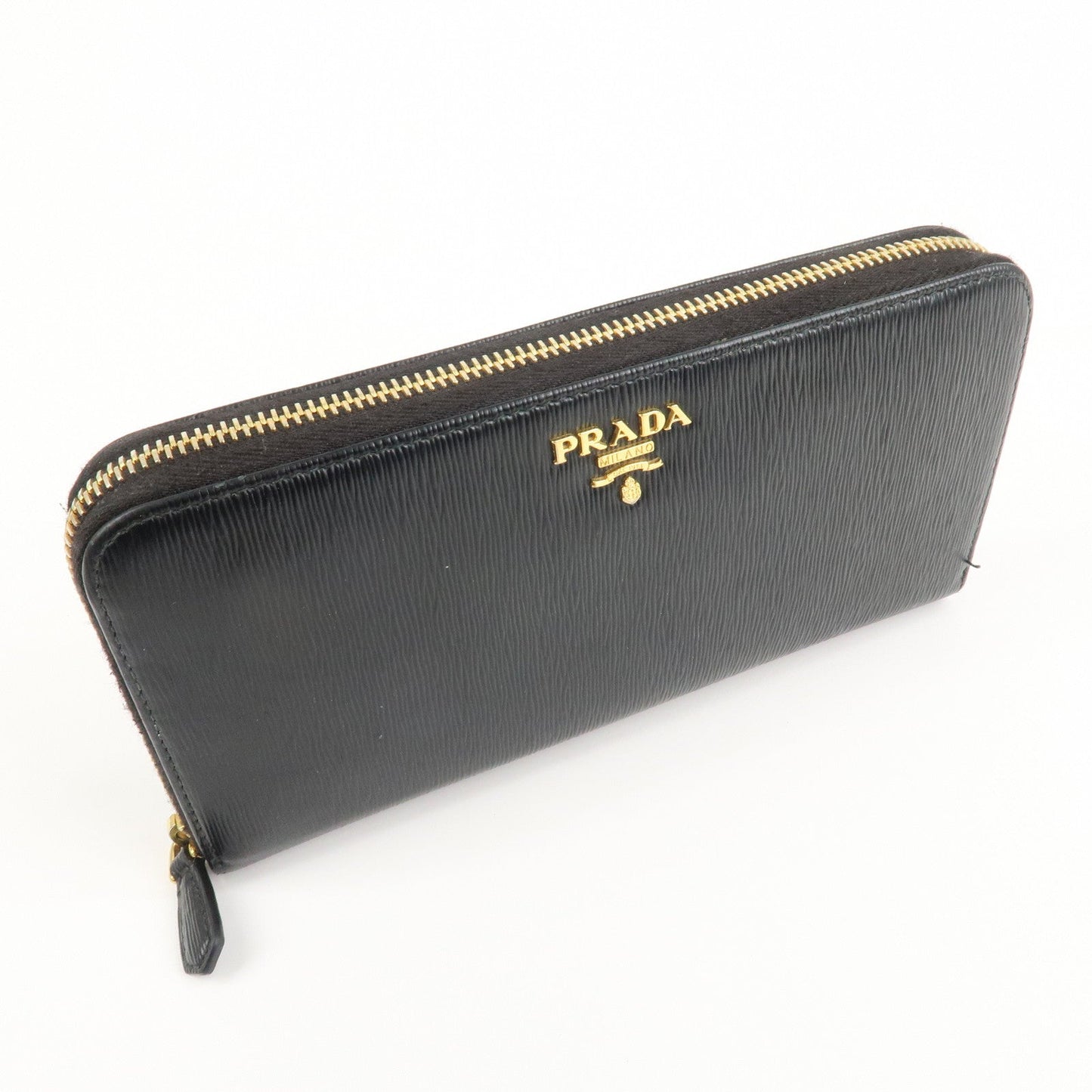 Prada Vitello Move Leather Round Zippy Wallet Black 1ML506 Used【Pre-order】