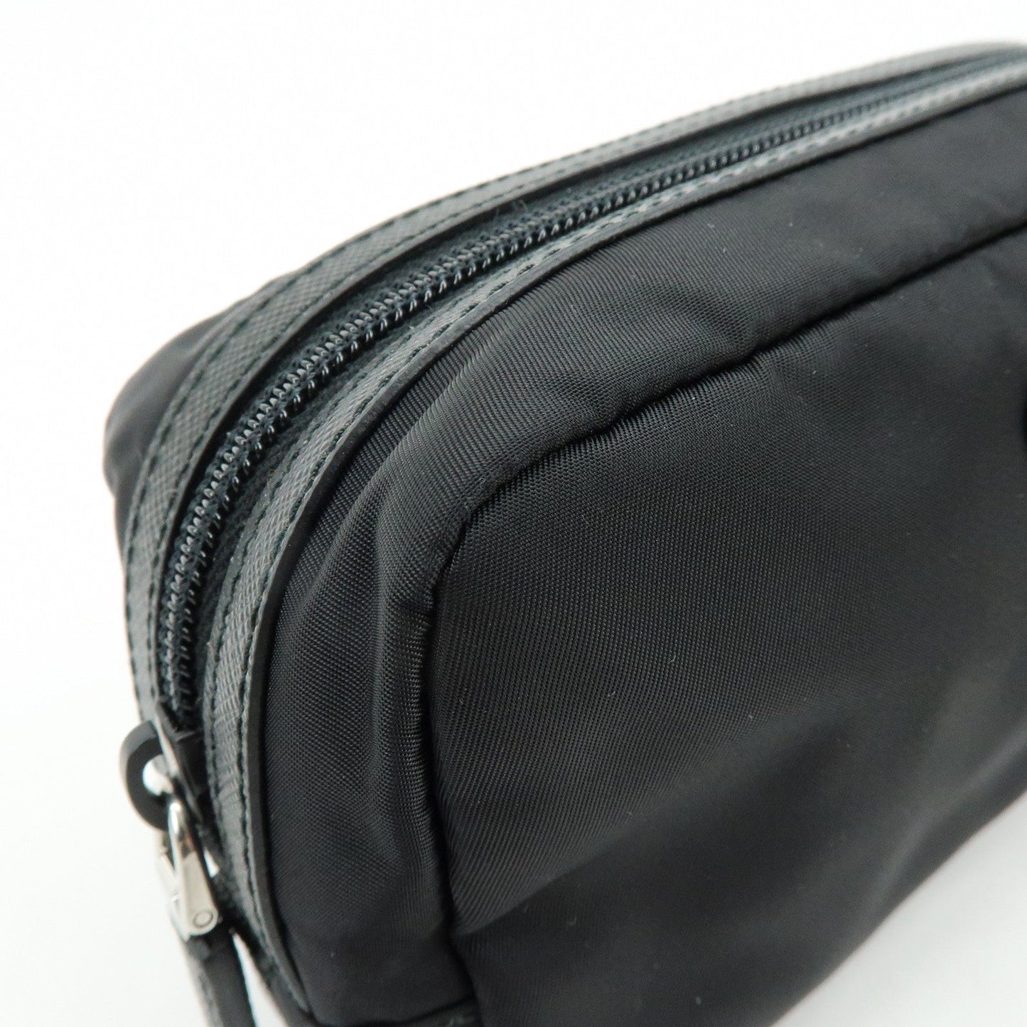Prada Triangle Logo Nylon Saffiano Leather Pouch Black【Pre-order】