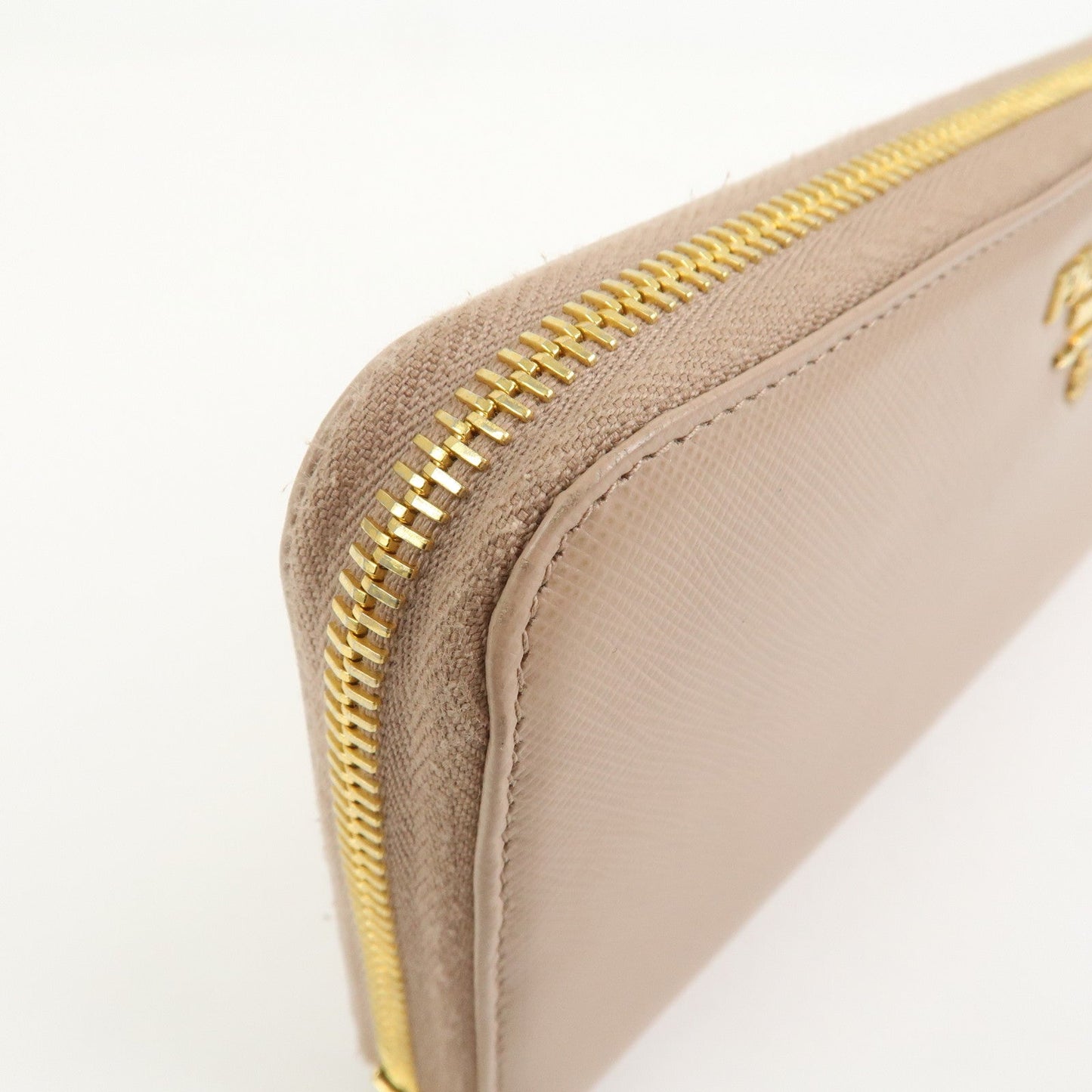 Prada Logo Saffiano Leather Round Zippy Long Wallet Beige 1ML506【Pre-order】