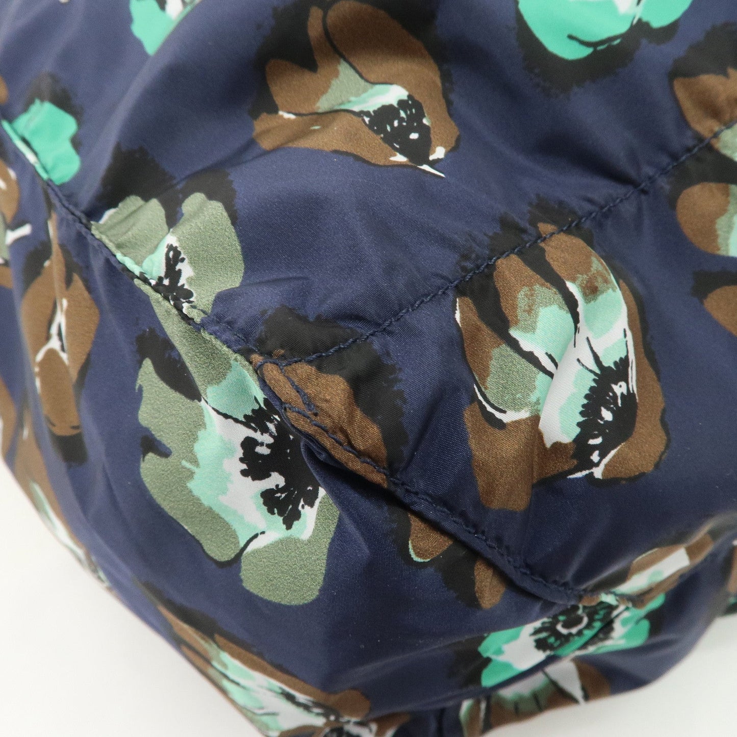 Prada Triangle Logo Nylon Tote Bag w/Pouch Flower Print Navy B4626B Used【Pre-order】