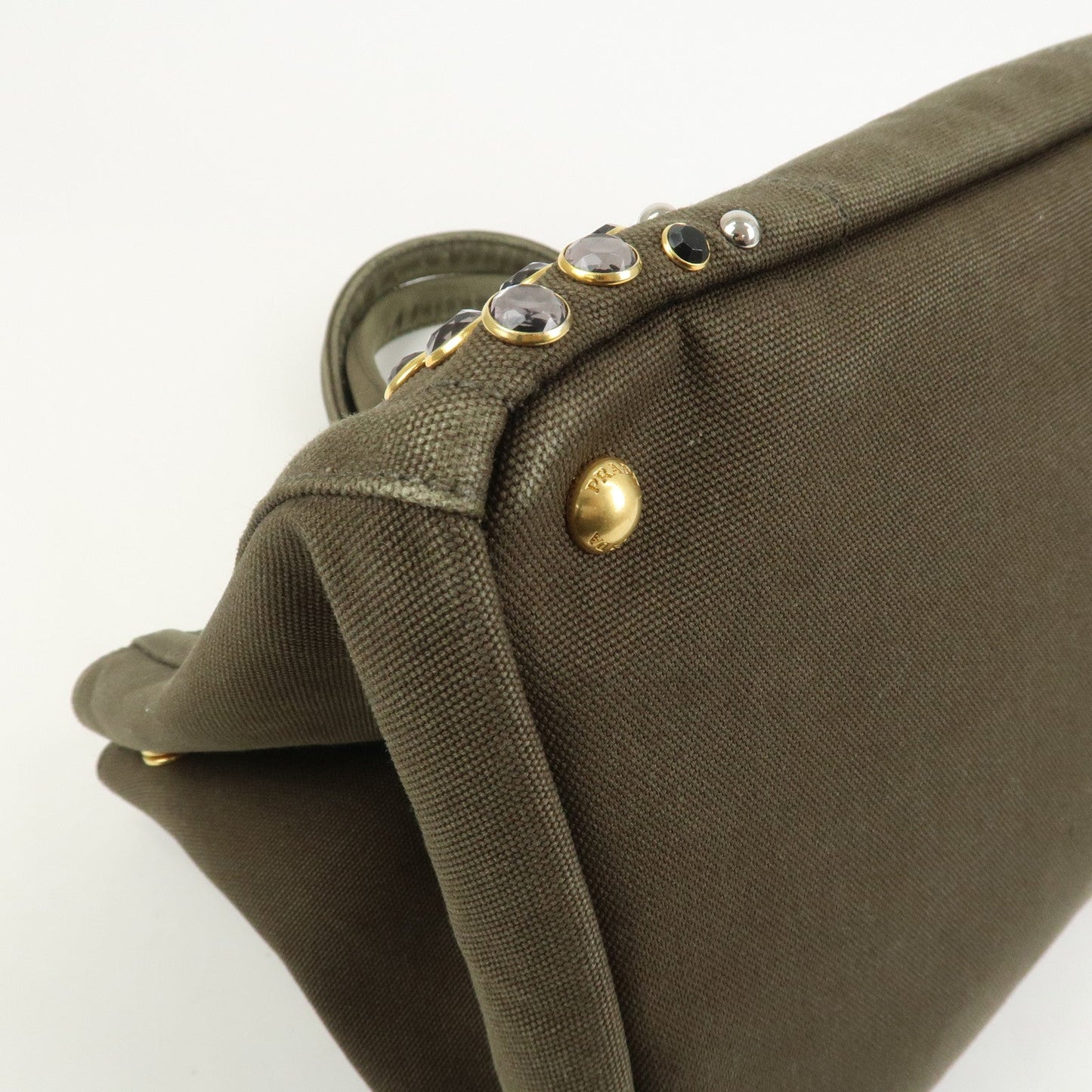 Prada Triangle Logo Canapa Large Tote Hand Bag Bijou Khaki BN1872【Pre-order】