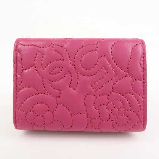 Chanel COCO Mark Lamb Skin Tri-fold Compact Wallet【Pre-order】