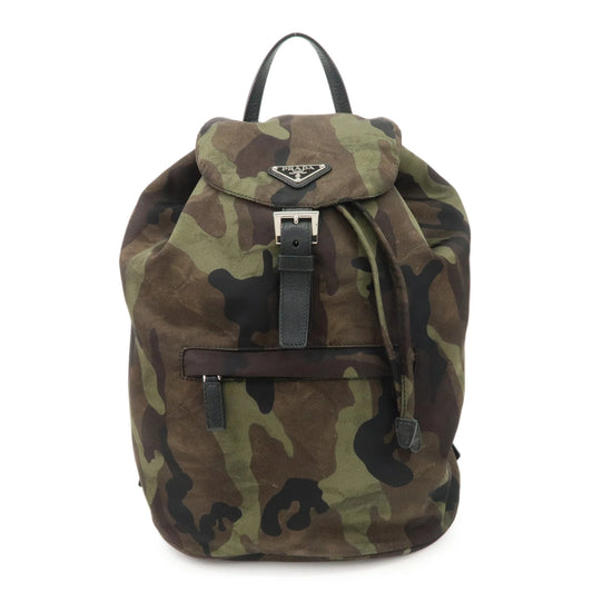 Prada Logo Nylon Leather Camouflage Back Pack Ruck Sack BZ0032 Used【Pre-order】
