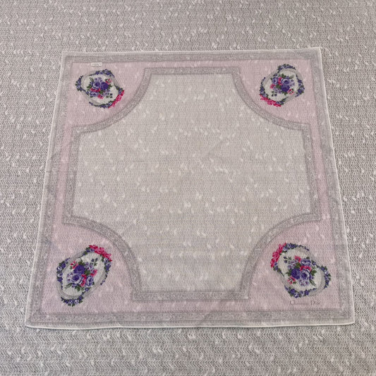 （全新）Dior四角紫色玫瑰花花圈正方絲巾