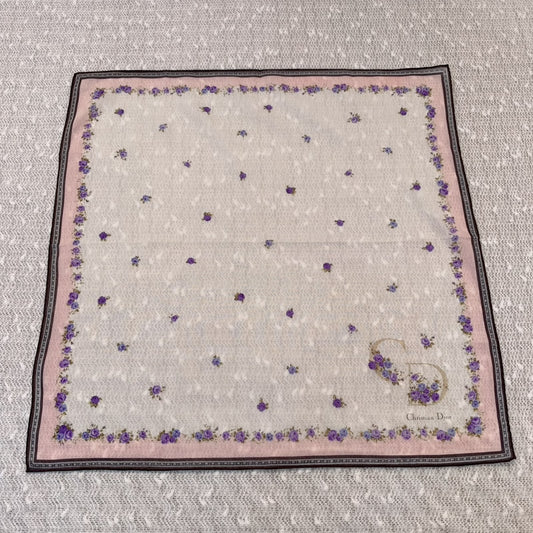 （全新）Dior紫色碎花正方絲巾