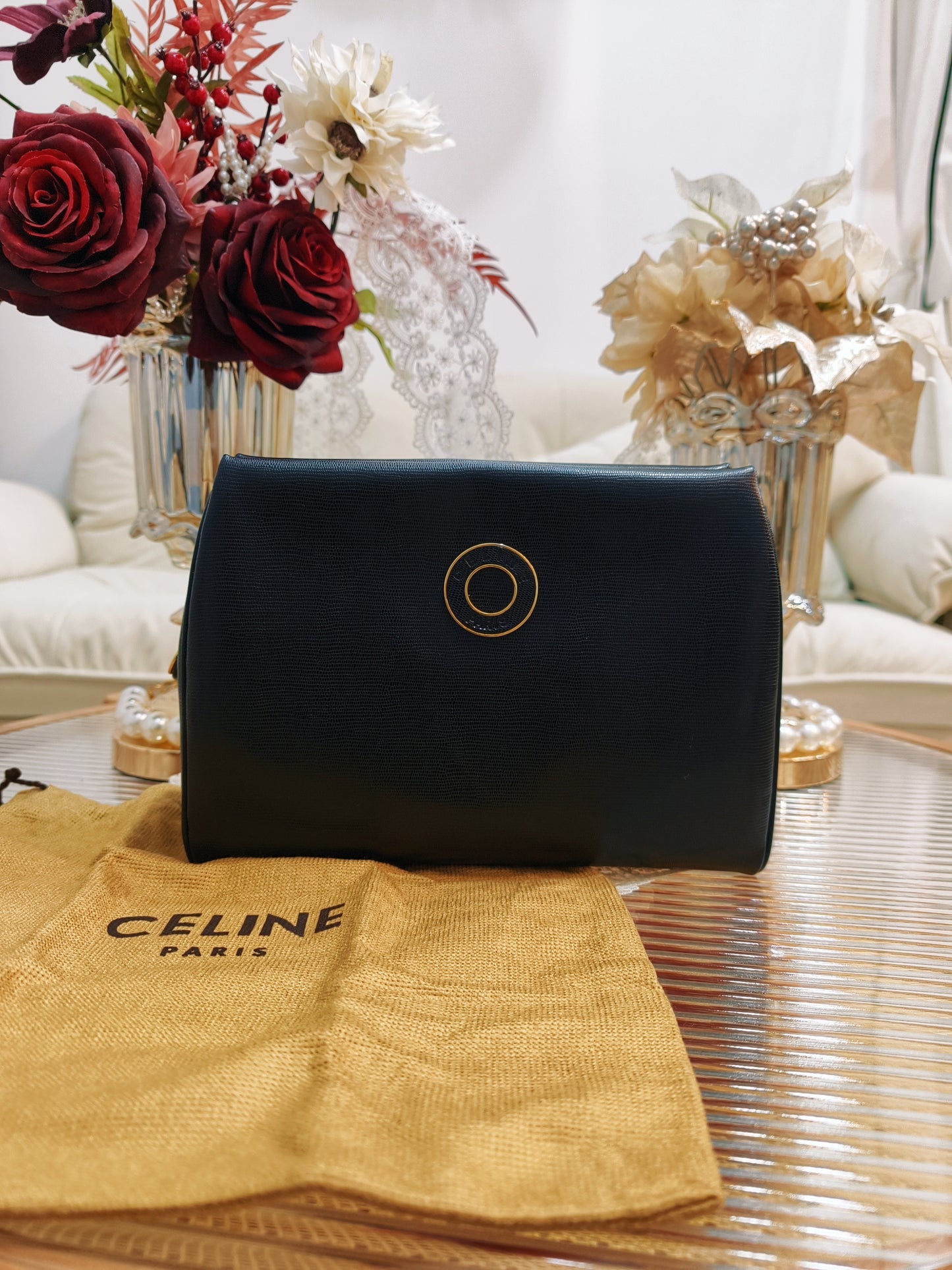 Celine Leather Pouch 黑金圓環 雲朵