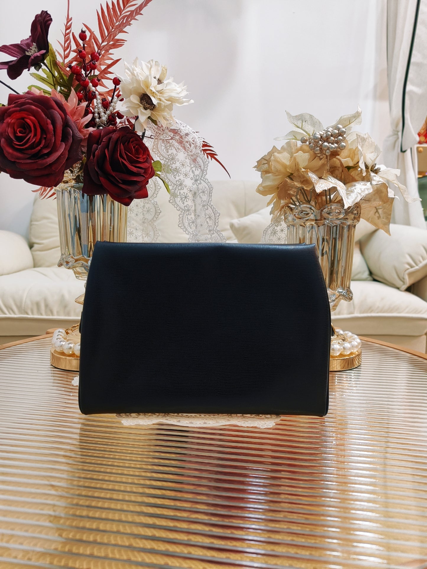 Celine Leather Pouch 黑金圓環 雲朵