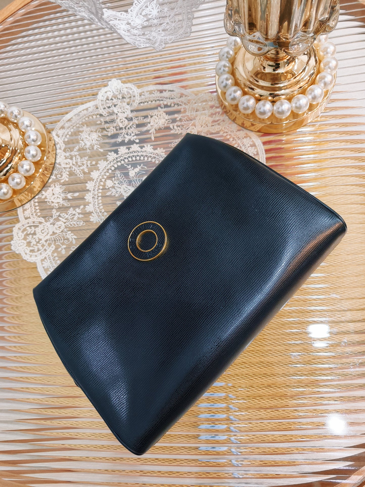 Celine Leather Pouch 黑金圓環 雲朵