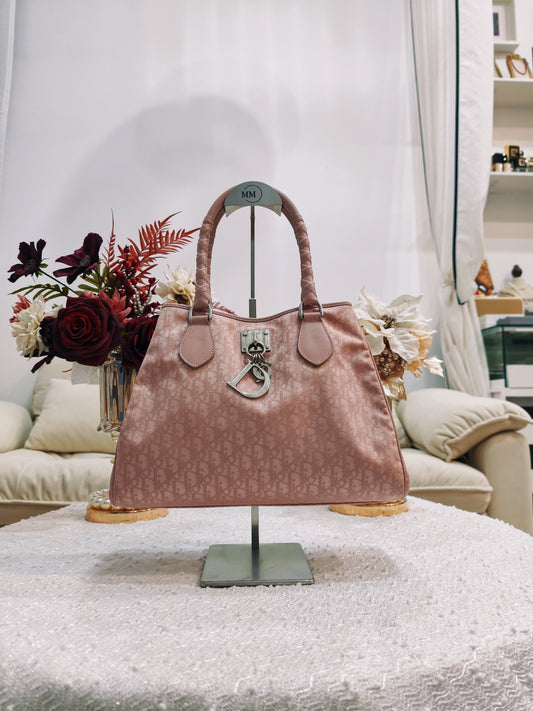 Dior 老花暗紋粉紅色Tote