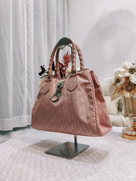 Dior 老花暗紋粉紅色Tote